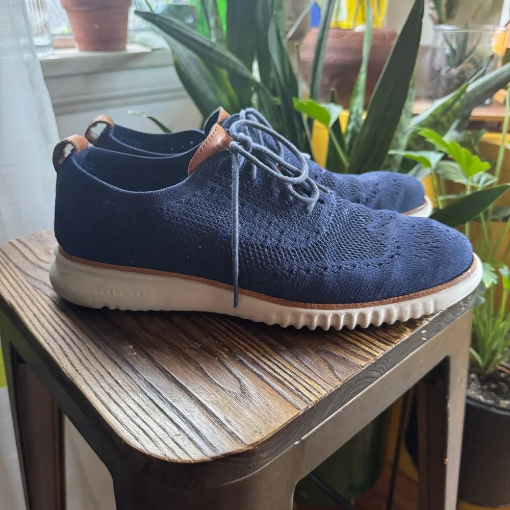 Cole Haan Zerogrand Stitchlite Wingtip Oxford Navy Blue Mens 9M‎ C27569 Sneaker